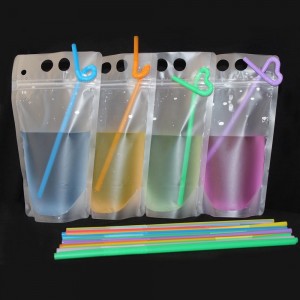 Poche de boisson de jus debout adaptée aux besoins du client avec la paille, sac d'emballage en plastique de boisson d'impression de gravure, sacs d'OEM