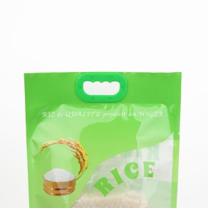 Højkvalitets fødevarekvalitet 1 kg 5 kg Fabriksengros-trykt plastrisemballagepose med håndtag