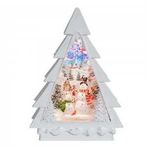 MELODY resin snowman scene LED light up glitter swirling water spinning Christmas Tree Snow Globe Lantern Decoration