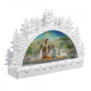 MELODY LED resin nativity scene Swirling Glitter arch Candle Lantern Water Spinning Christmas snow globe