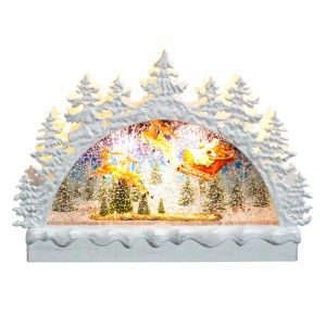 MELODY LED Swirling Glitter resin flying Santa Sleigh Water Spinning arch Candle Lantern Christmas snow globe