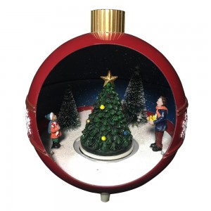 Plastic indoor decor Red animated Xmas Snowball Tree scene wind up musical Christmas ornament