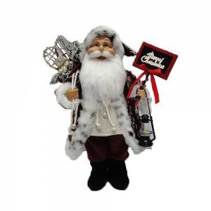 40 CM Standing Fabric cloth Christmas Santa Claus figurines with Led Lamp, plastic Christmas toys with mistletoe bag