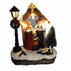 Wholesale small size tabletop indoor decoration LED lighted polyresin Christmas Village house