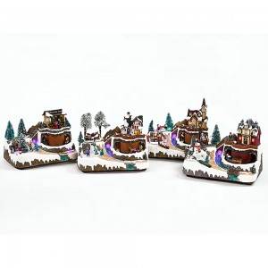 Colorful painted snow scene Led polyresin music christmas village decoration with movement