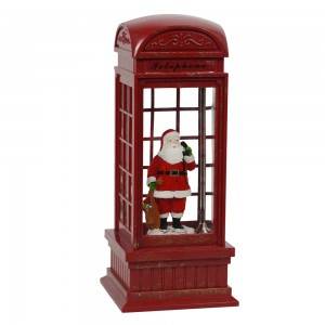 Wholesale custom made Led polyresin Santa Claus glitter water spinning telephone booth Christmas snow globe for holiday decor