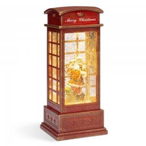 Melody Telephone Booth Santa Led Glittering Water Spinning snow globe Christmas decoration
