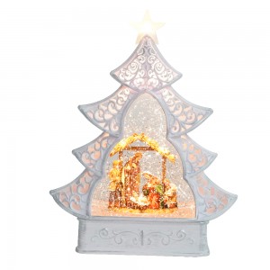 MELODY resin nativity scene Swirling Glitter LED Christmas tree water Lantern Christmas snow globe