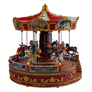 Amazon hot sell 14in noel Led lighted Rosies Carousel Revolving Christmas Decor with Music box