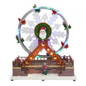 Customized Mult flashing Color Led illuminated Xmas Ferris wheel Scene musical Christmas decoration with Santa face