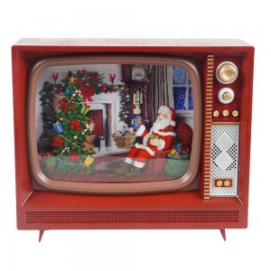 MELODY Xmas Santa home scene LED swirling glitter Plastic TV water Lantern Christmas snow globe Decoration