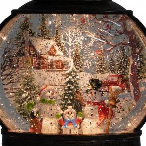 OEM Antique noel decor plastic Santa battery operated glitter water spinning Christmas musical Led lantern snow globe