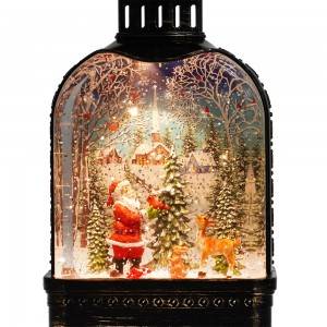 Wholesale noel Xmas Santa and reindeer village scene Led glitter water spinning lantern snow globe Christmas decoration