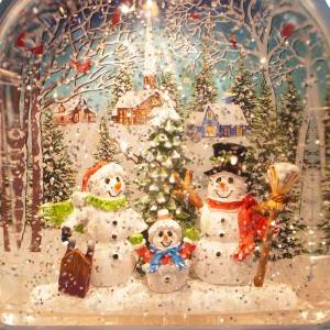 White color plastic noel Xmas snowman village scene Led water spinning Christmas lantern snow globe