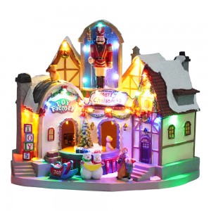 Wholesale toy shop with rotating gift scene Led Illuminated Christmas village houses with 8 Xmas songs