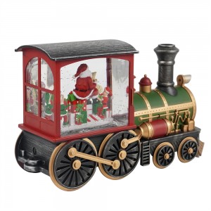 MELODY Swirling Glitter resin Santa Scene Lighted Train Water Lantern Christmas snow globe Decoration