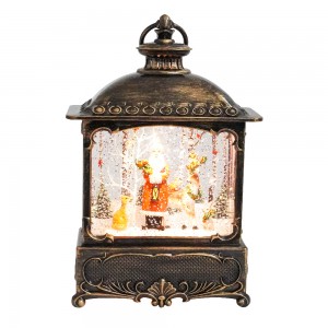 LED Antique Bronze traditional Xmas style giltter swirling Santa fairy scene water lantern Christmas snow globe