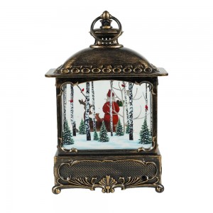 LED Antique Bronze traditional Xmas style giltter swirling Santa fairy scene water lantern Christmas snow globe