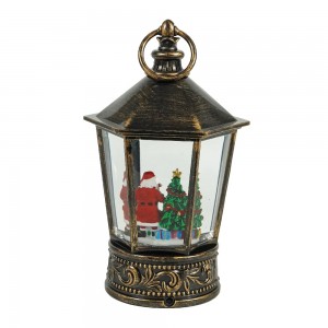 Antique Bronze LED glitter swirling resin Santa decorating scene water lantern Christmas snow globe