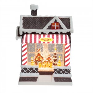 MELODY Lighted Water Gingerbread House Swirling Glitter water lantern Christmas snow globe decoration