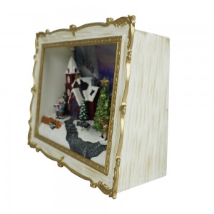 Custom Musical Led  photo frame modeling Christmas scene with Rotating Christmas Tree  table top Christmas indoor ornament