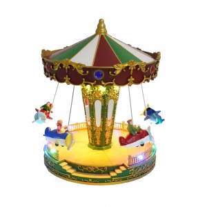 11 inch new arrive noel Xmas holiday decor musical LED lighted and animated Christmas Carousel With planes
