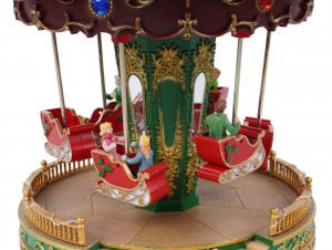Led Illuminated Xmas holiday decor musical Led Rotating Christmas Carousel with Santa Sleigh