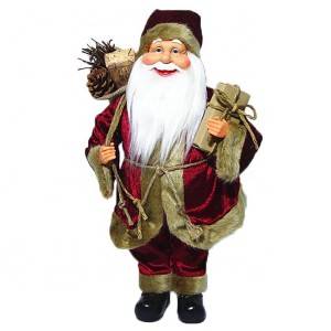 Traditional Christmas decor 40 cm plastic fabric Standing Santa Claus with mistletoe bag