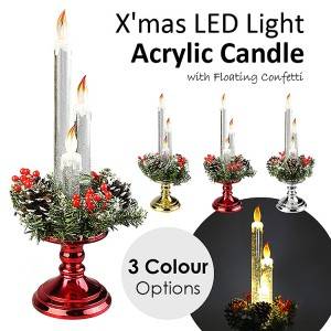 LED Acrylic Glitter water spinning christmas candle decoration
