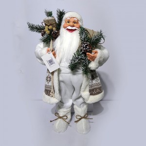 High Quality Christmas decor vintage 30 cm fabric Standing Santa Claus with mistletoe bag