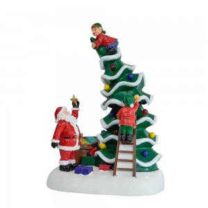 Plastic LED Musical Christmas Ornaments Animated Christmas Tree scene Christmas village For Christmas decorations