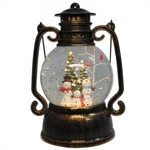 OEM Antique noel decor resin Santa battery operated glitter water spinning Christmas musical Led lantern snow globe