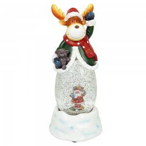 Customized noel BO water spinning Reindeer musical led Christmas snow globe with Xmas Santa scene