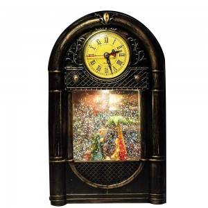 Custom Vintage nativity scene musical clock shaped water spinning Christmas Led snow globe