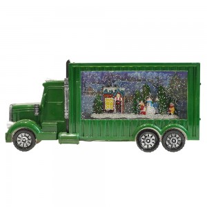 Customized New Plastic Xmas snowman village scene trailer truck Vintage musical led illuminated Christmas snow globe for sale