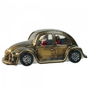 Hot sell new bronze Plastic vintage car Xmas Santa Scene musical led water spinning Christmas snow globe