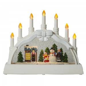 Xmas snowman village scene noel musical led illuminated water spinning Candle holder Christmas snow globe