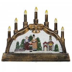 Xmas caroller village scene noel musical led illuminated water spinning Candle holder Christmas snow globe