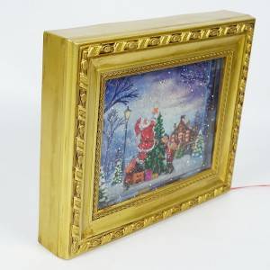 Customized new noel Santa Xmas village tree scene Photo frame water spinning musical led Christmas snow globe