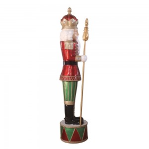 Wholesale red and green Led light up large size outdoor decor resin nutcracker soldier statue with Scepter