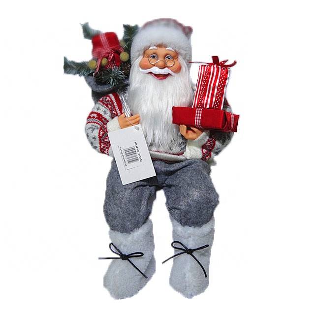 Wholesale noel room decor Plastic 40 cm Christmas Sitting Santa Claus figurine with mistletoe bag
