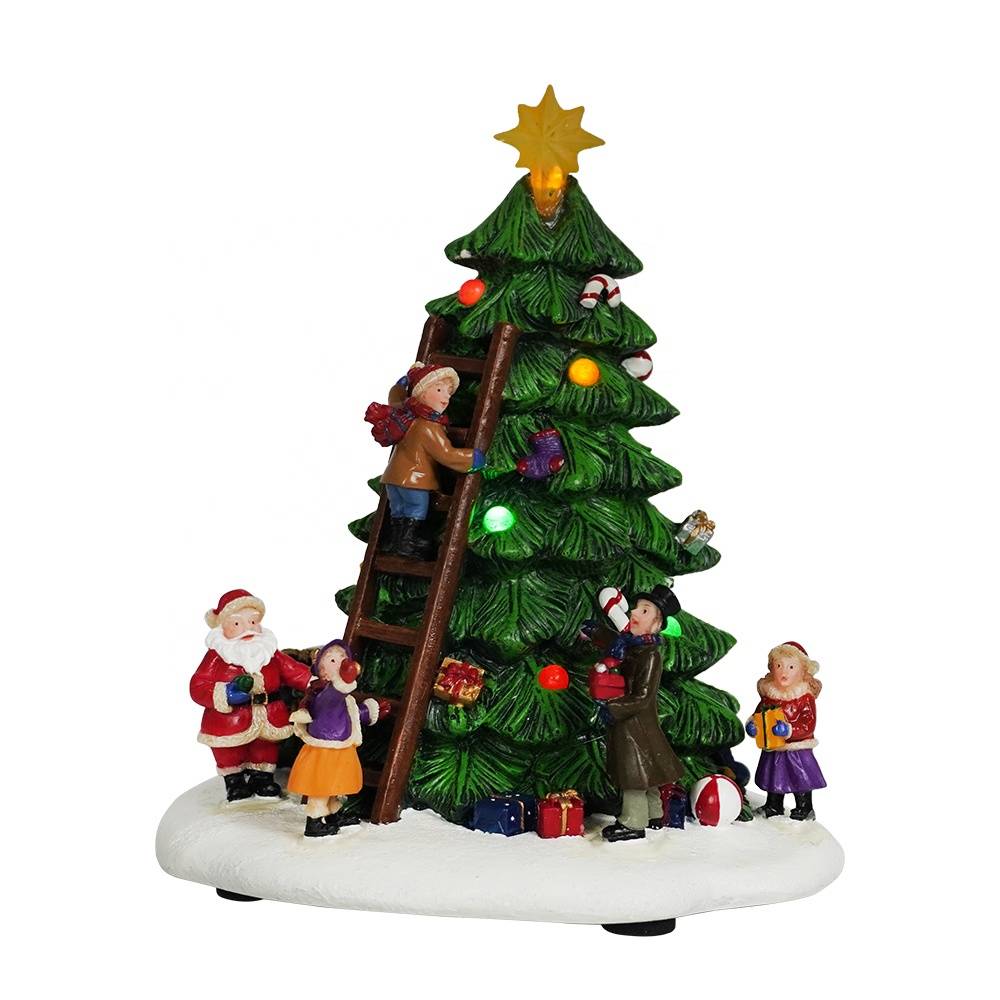 Wholesale home indoor Led polyresin Xmas Tree Scene Resin Christmas decor for gift