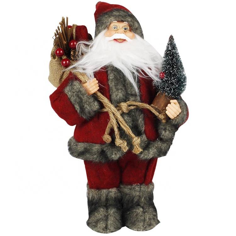 Melody 30cm Traditional Christmas figure Fabric standing Santa Claus with gift sack
