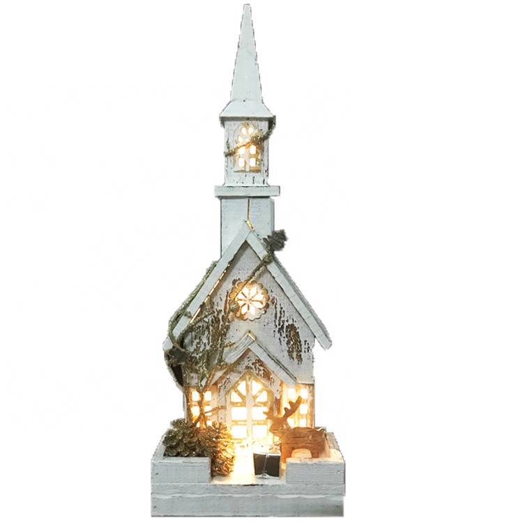 New arrive big size Led lighted religious scene Wooden church house Christmas table decoration