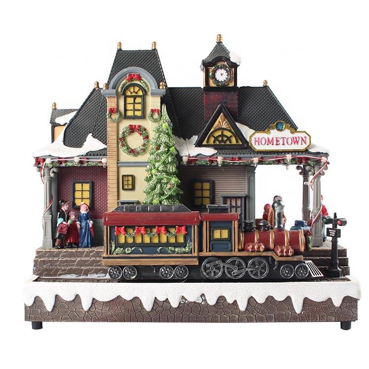 Wholesale Holiday LED Lighted Musical Animated Moving Train Station Christmas Village Decoration