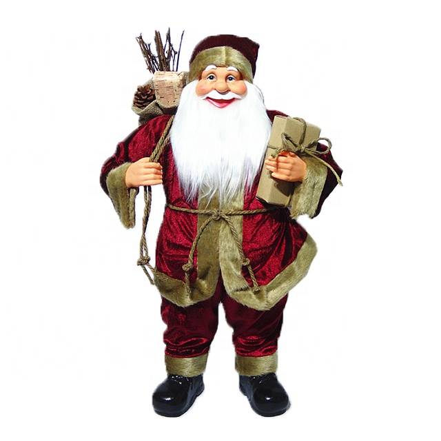Xmas decor Wholesale customized 60 cm Plastic fabric Cloth Standing Santa Claus figurine with mistletoe bag
