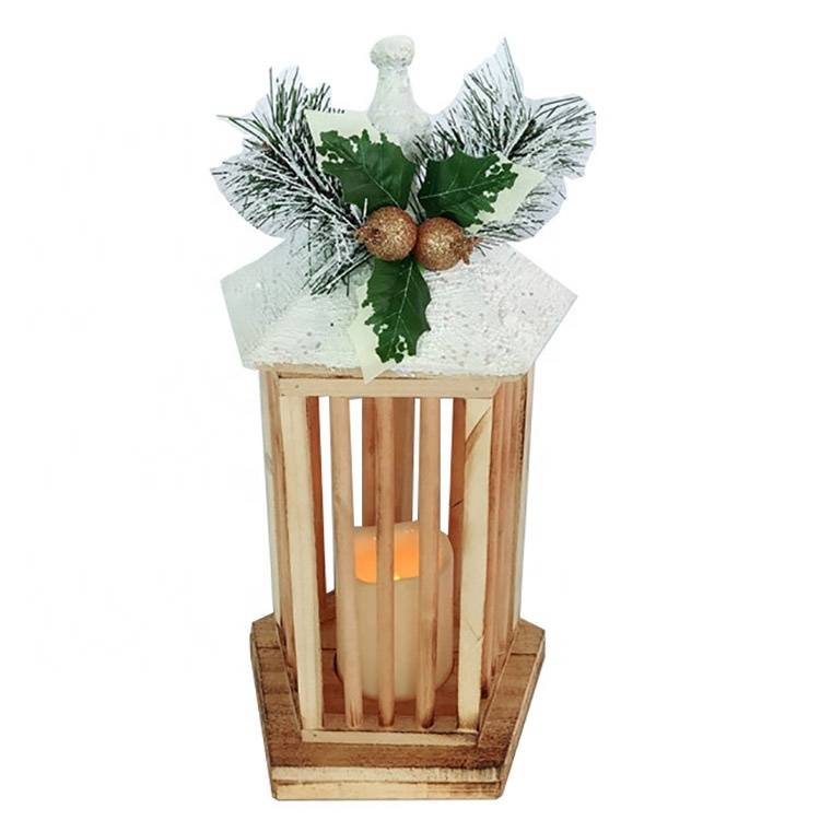 Wholesale Handmade mistletoe wooden Led candle holder noel Christmas decoration