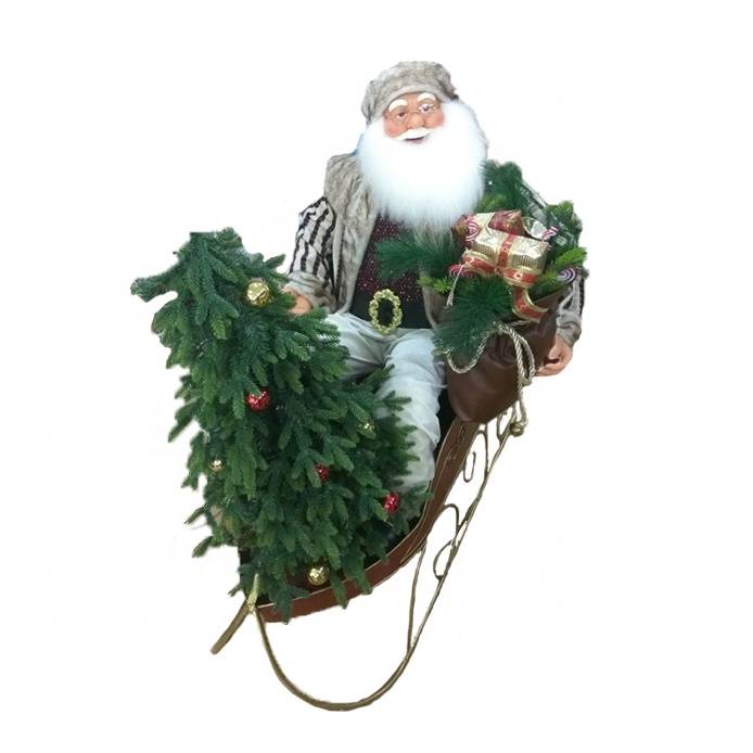 Customized life size fabric cloth Christmas decor noel Sitting Santa Claus on sleigh