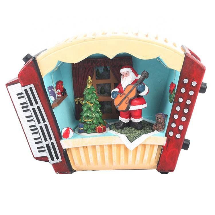 Customized Antique Resin Musical Led moving TV Santa house Christmas decor item