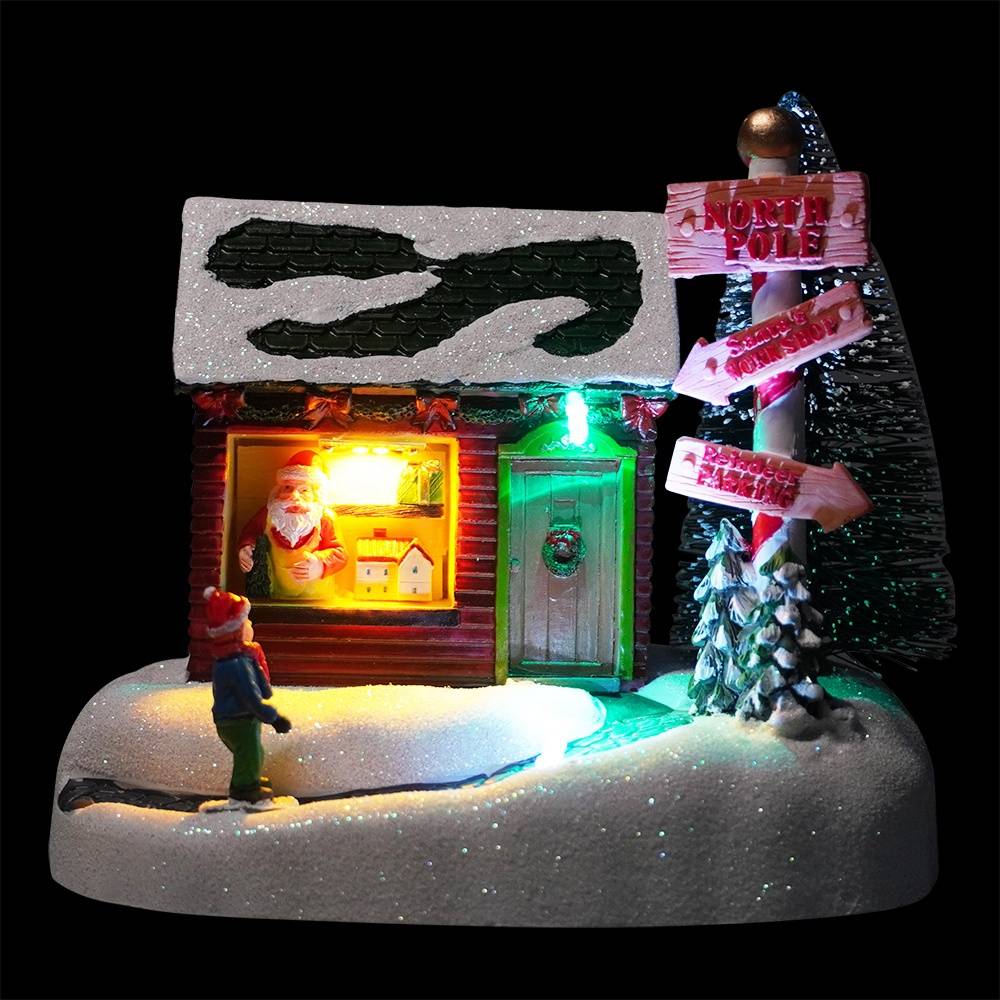 Custom noel Scene holiday time resin Led Illuminated Musical Christmas house village with 8 Xmas songs